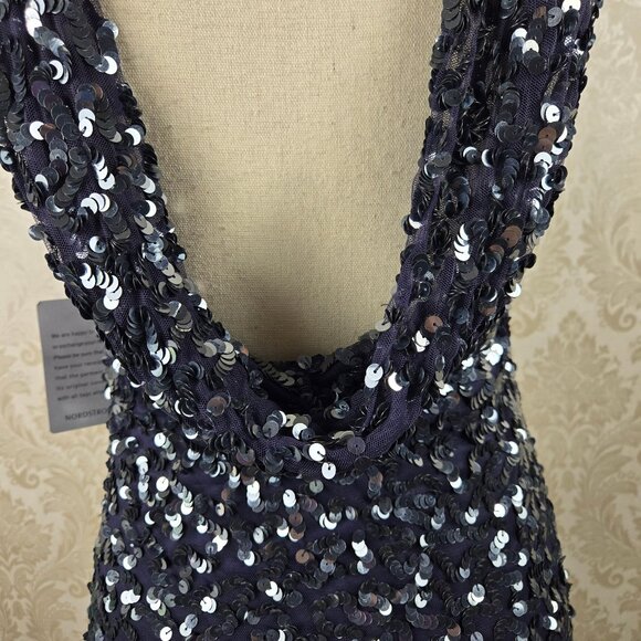 Pisarro Nightse Size 4 Slate Gray Sequin Dress Sleeveless Cowl Back Side Zip NWT - Picture 10 of 16